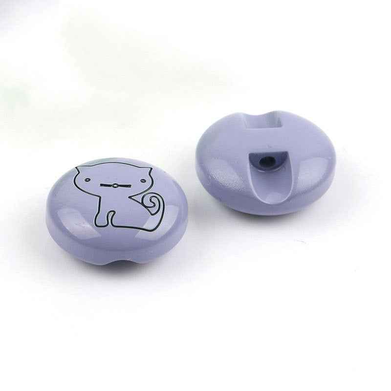 Light purple animal cartoon button pair: front illustration and back with sew-through hole
