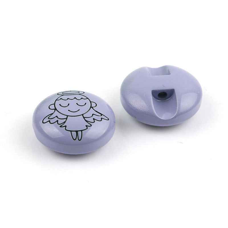 Light purple angel cartoon button pair: front character design and back with sew-through hole