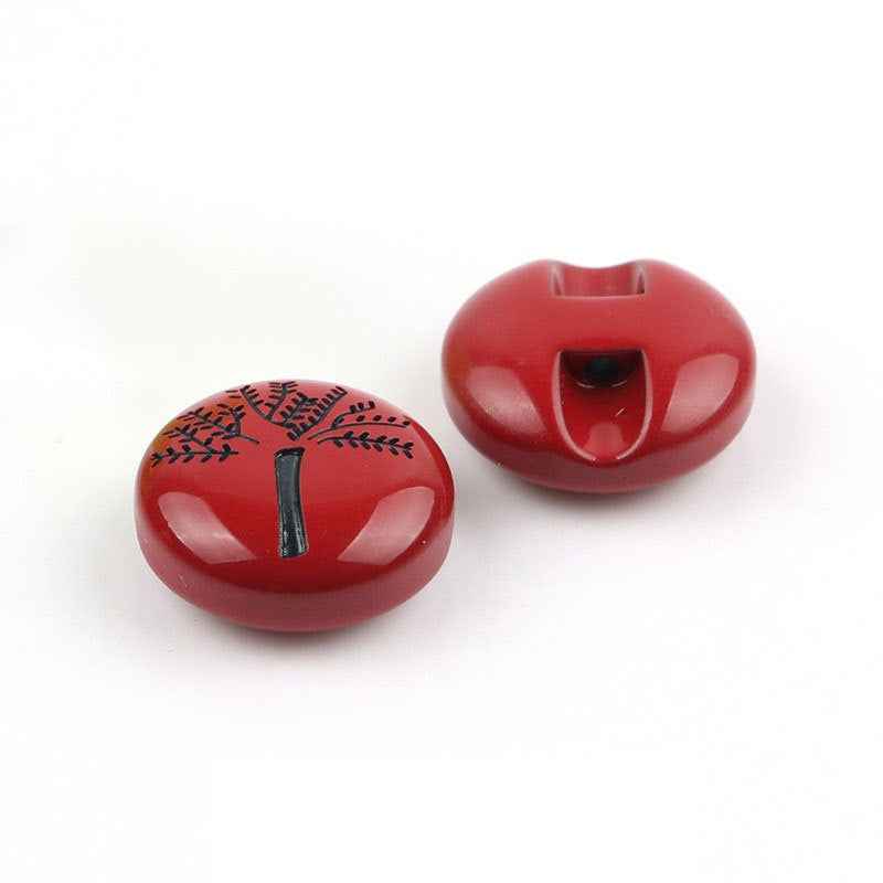 Red animal cartoon button pair: front illustration and back with sew-through hole