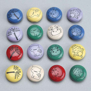 Resin cartoon buttons lot: colorful animal faces in blue, yellow, green, purple, red
