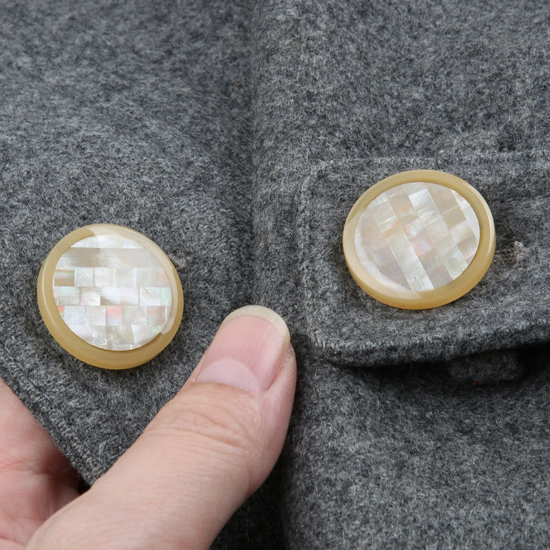 Beige mosaic round resin shank button with iridescent mosaic face
