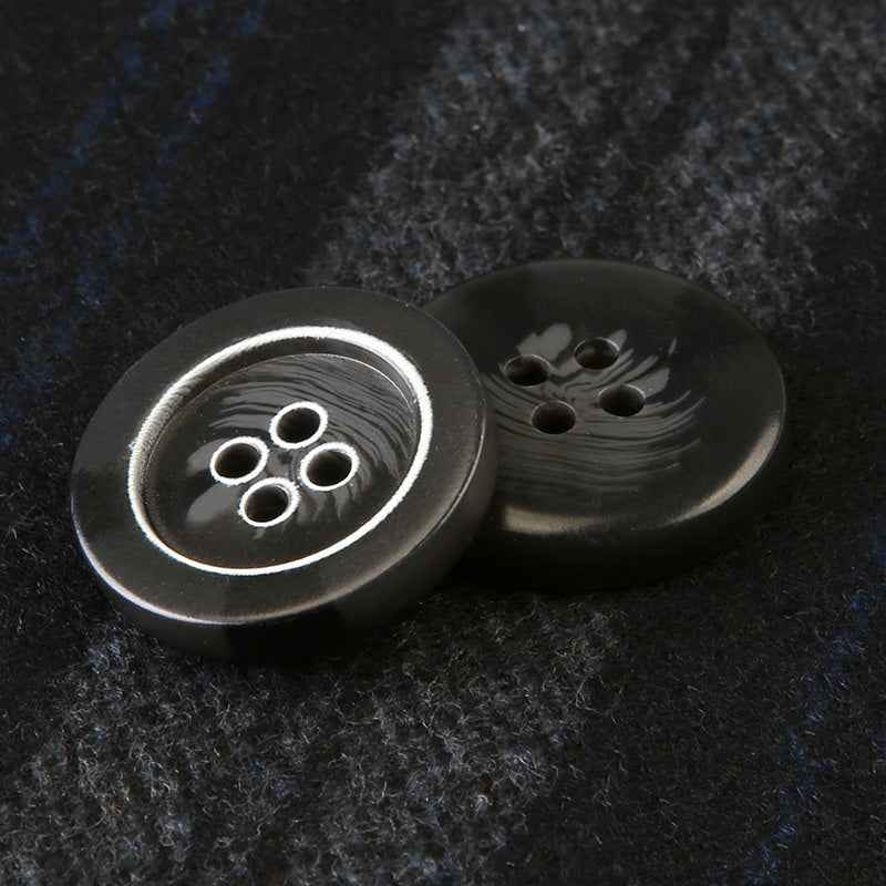 Round resin four-hole buttons, dark gray/black with four white holes