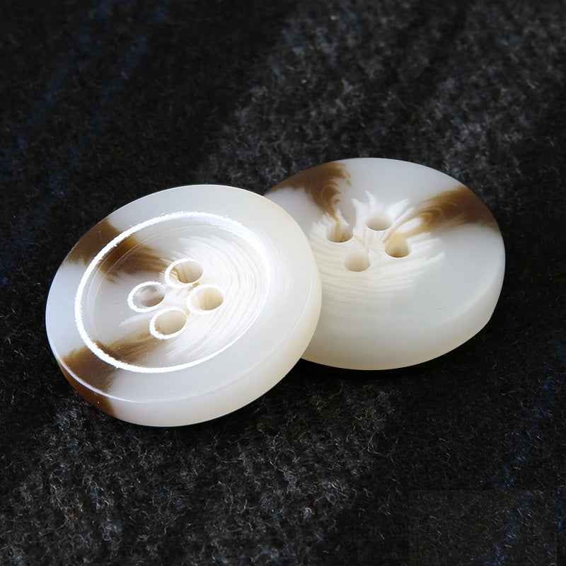 Cream/ivory round resin four-hole buttons, front and back views