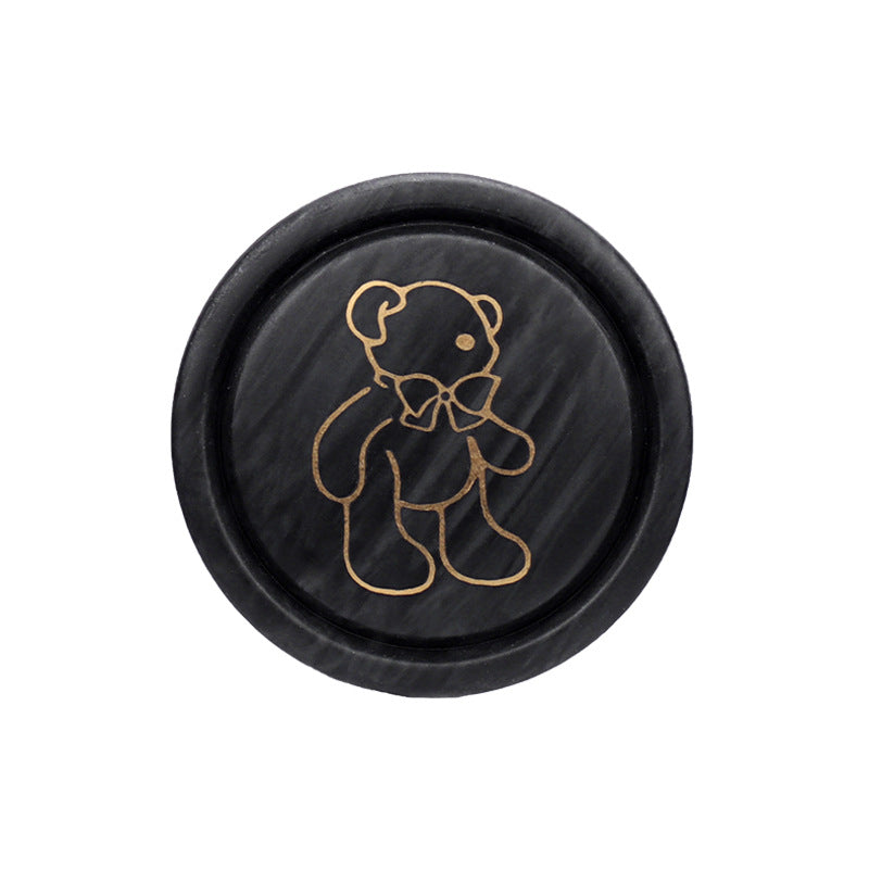 Round resin shank button, black with teddy bear line design, 18–25mm