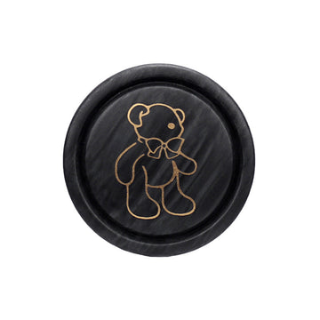 Round resin shank button, black with teddy bear line design, 18–25mm