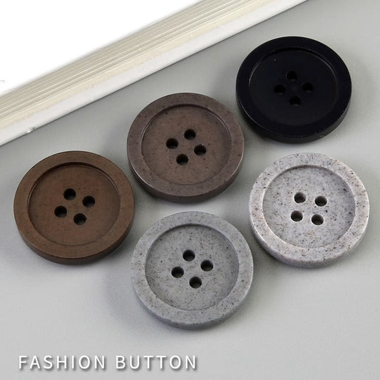 15-25mm Gray Brown Recycled Resin Round Four-Hole Buttons 30 Pack