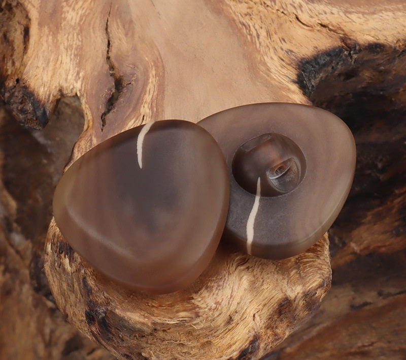 Coffee dark rounded-triangle resin buttons with center shank holes, jacket button set