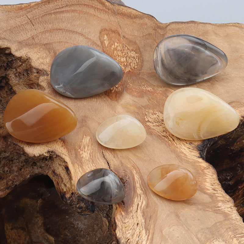Resin-look jade buttons assortment with metal shanks, teardrop shape, mixed colors