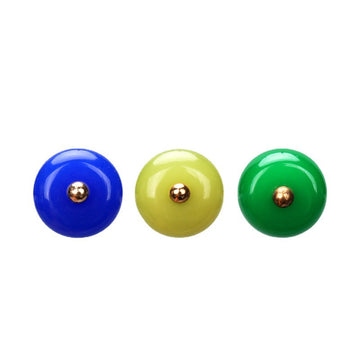 10mm resin buttons in royal blue, light green, and green with gold shanks (set view)