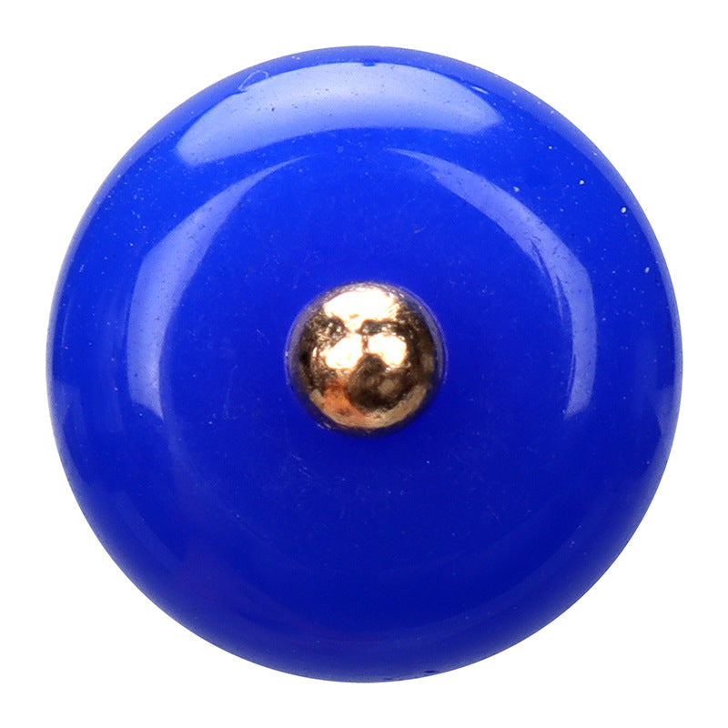 10mm resin button in royal blue, round domed face with gold shank detail