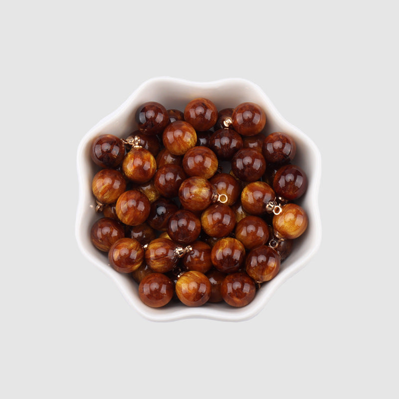 Coffee 9mm resin bead buttons, round brown beads with gold shank loops