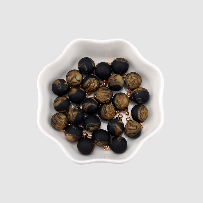 Dark brown 9mm resin bead buttons, round matte beads with gold shank loops