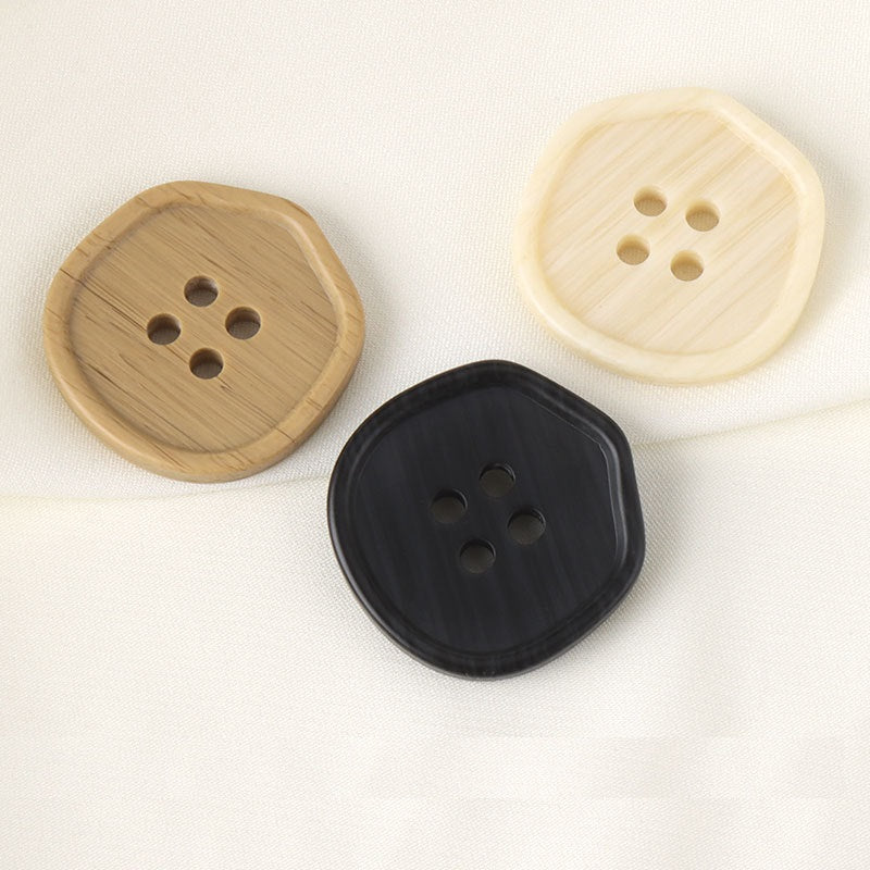 Set of 4-hole woodgrain resin buttons in black, beige and khaki (3 shown)