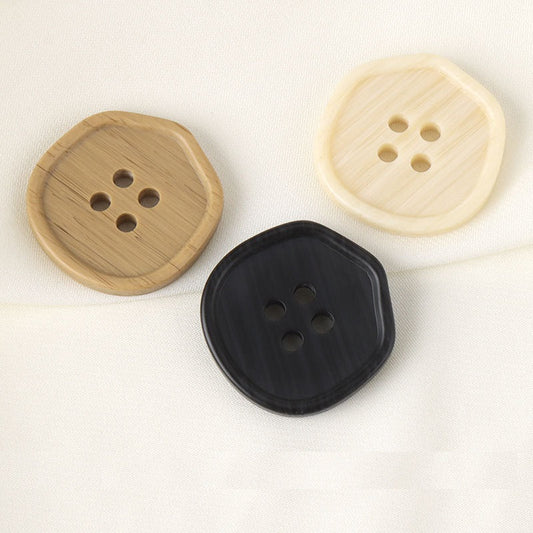 18-28mm Black Beige Khaki Geometric 4-Hole Wood Grain Resin Buttons 20PCS