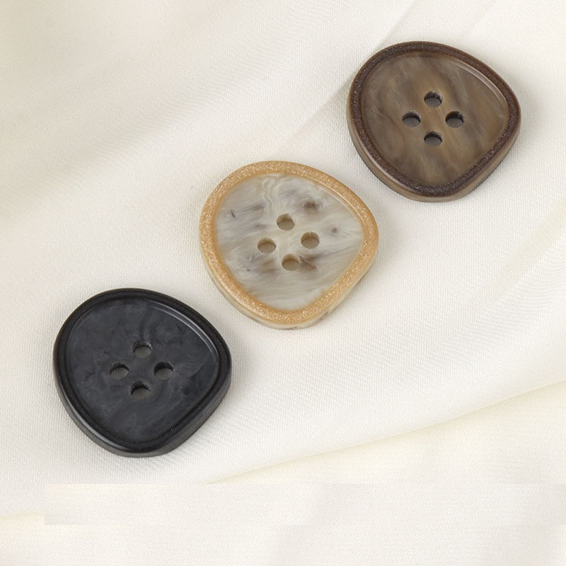 Assorted resin buttons: black, beige, and coffee tones, each with 4 holes