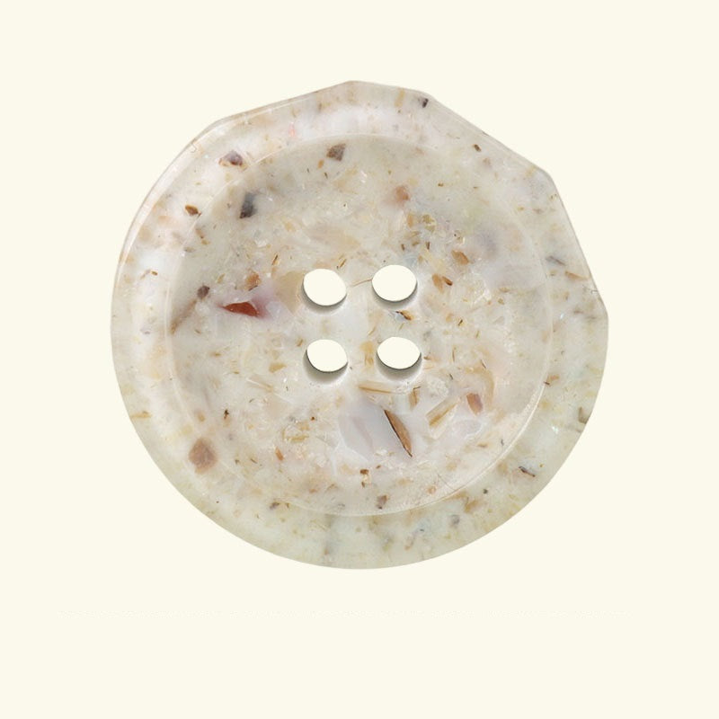 White four-hole resin rock button, round, with four holes