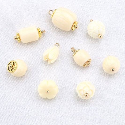 10mm Beige Resin Bead Frog Buttons Gold Studs for Chinese Cheongsam 20pcs