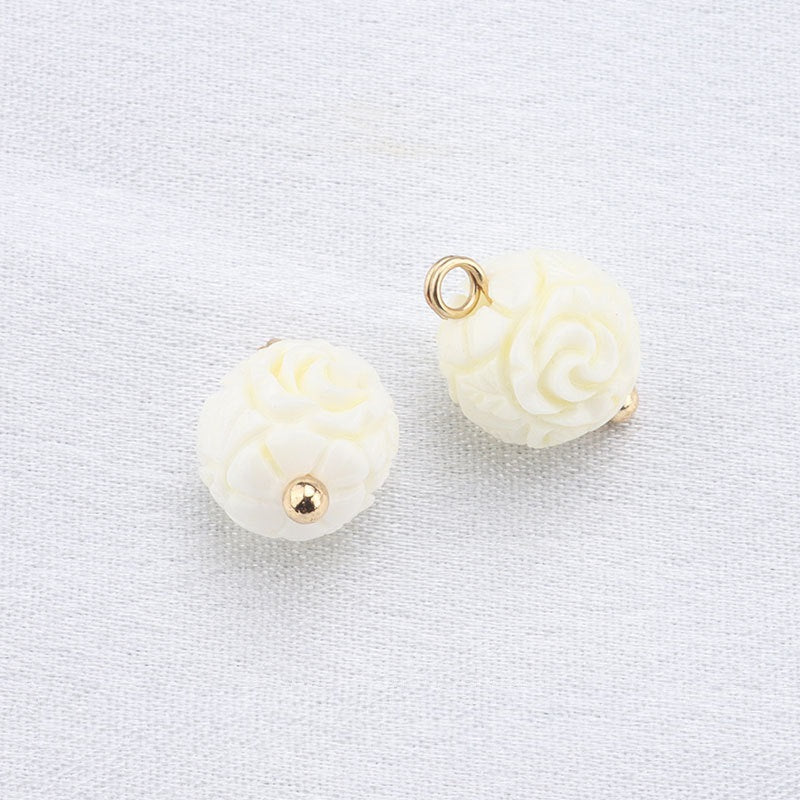 Beige rose-texture resin frog buttons with gold loop and gold stud center