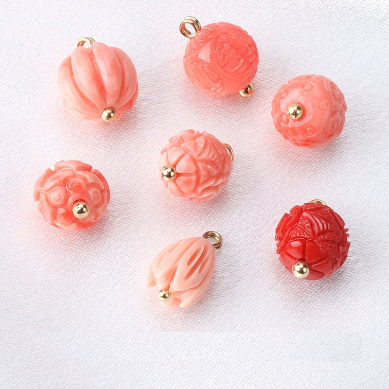 Pink resin flower bead buttons with gold studs, assorted petal textures