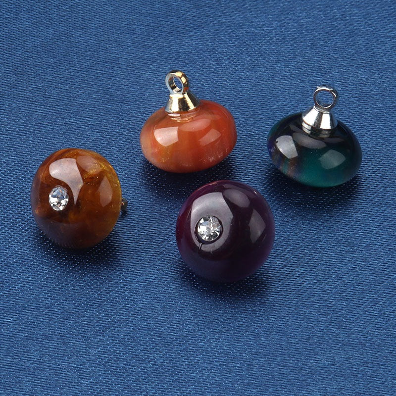 Resin frog buttons: 4 bead buttons with rhinestones, amber-brown, orange, dark green, purple
