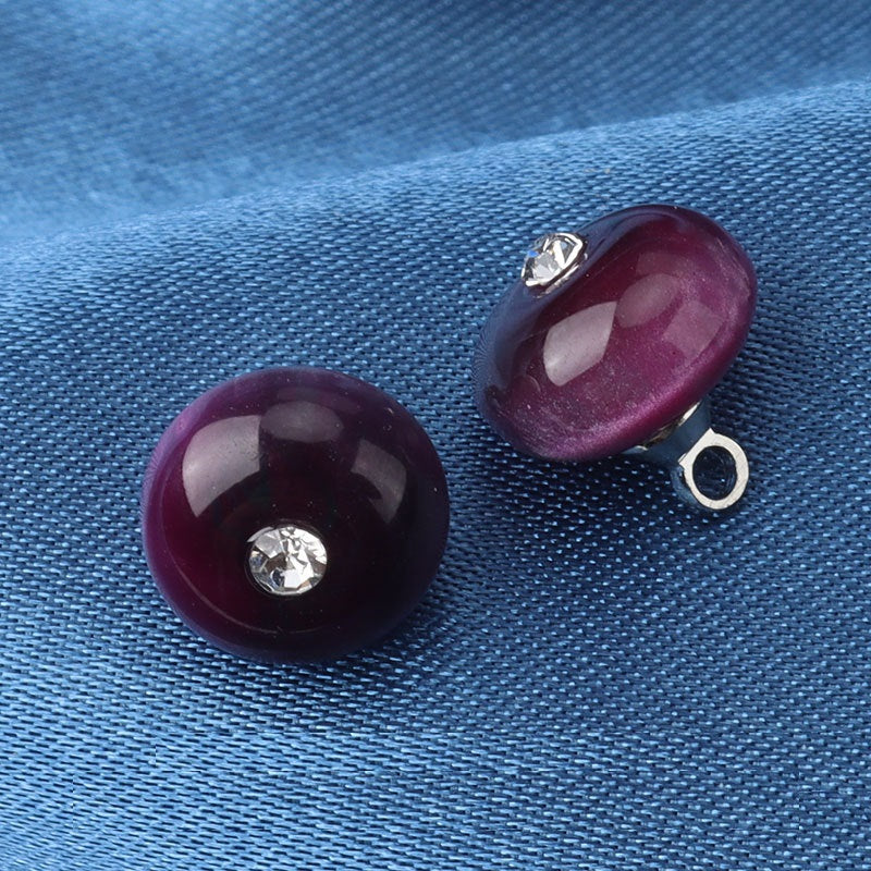 Resin frog buttons: 2 dark purple bead buttons with rhinestone and metal loop