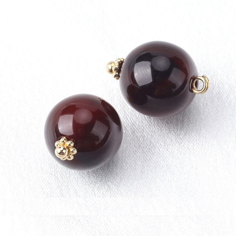 Purple red resin bead buttons with flower base, gold-tone loop backs