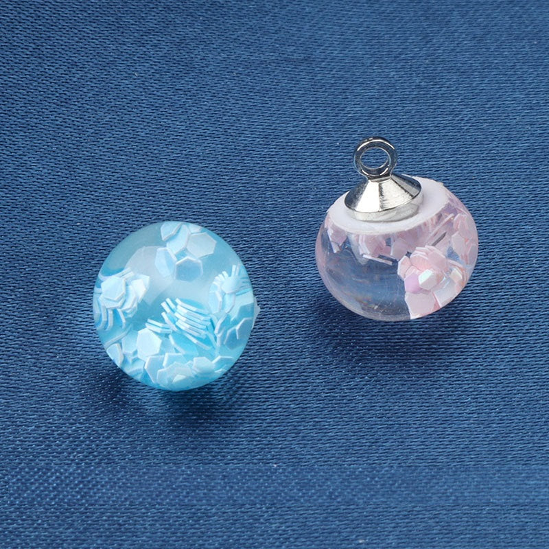 Lake blue resin ball high-shank button and pink resin ball, faceted mosaic, 10mm