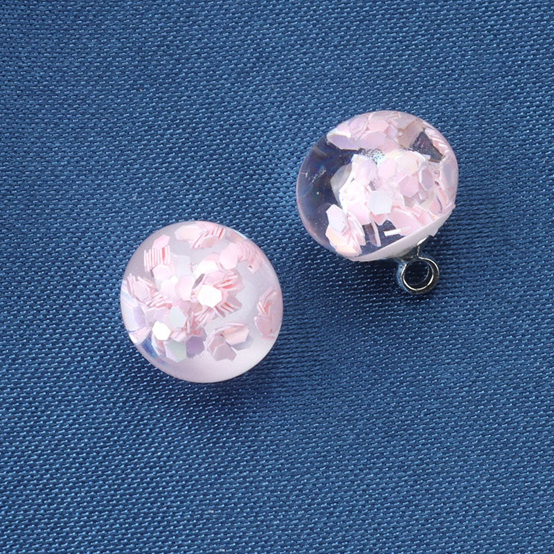 Pink resin ball high-shank button with faceted mosaic chips, 10mm