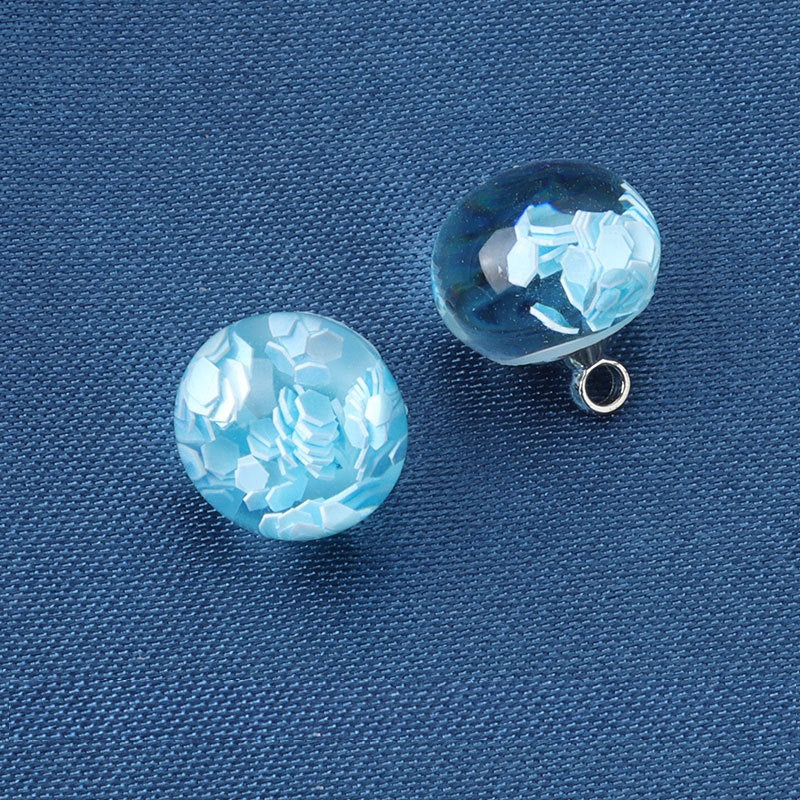 Lake blue resin ball high-shank buttons, faceted mosaic chips, 10mm