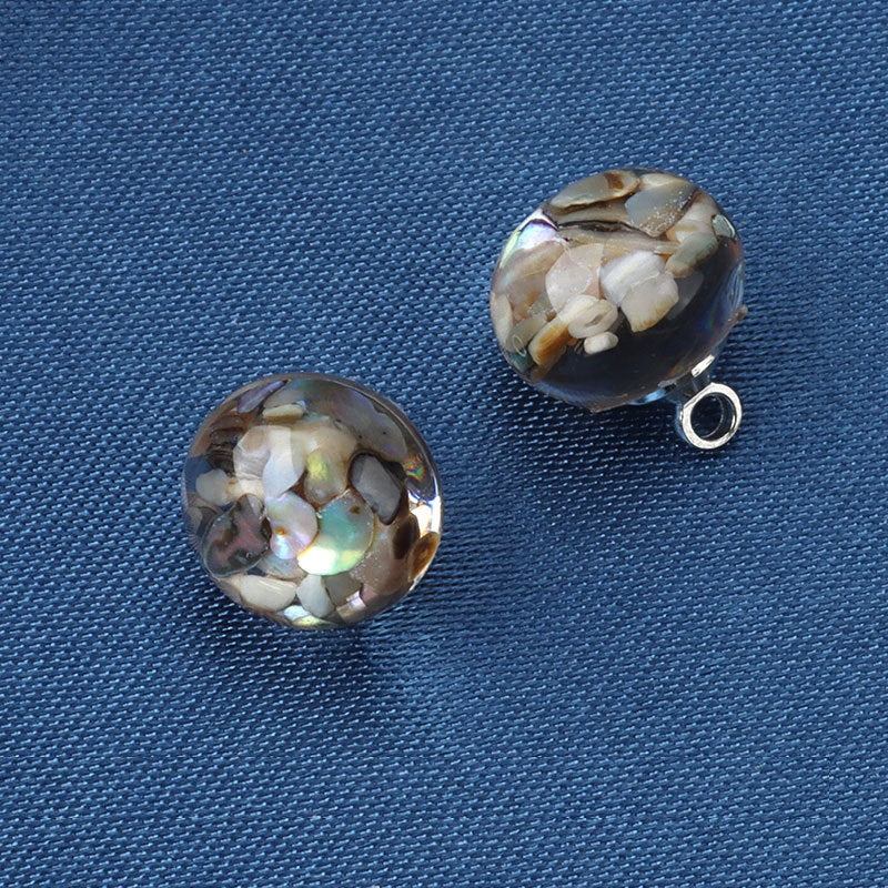 Dark (black) resin ball high-shank buttons with faceted mosaic chips, 10mm