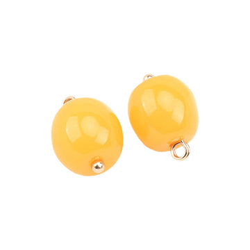 Yellow resin bead buttons with gold studs and metal loop backs; Style A.