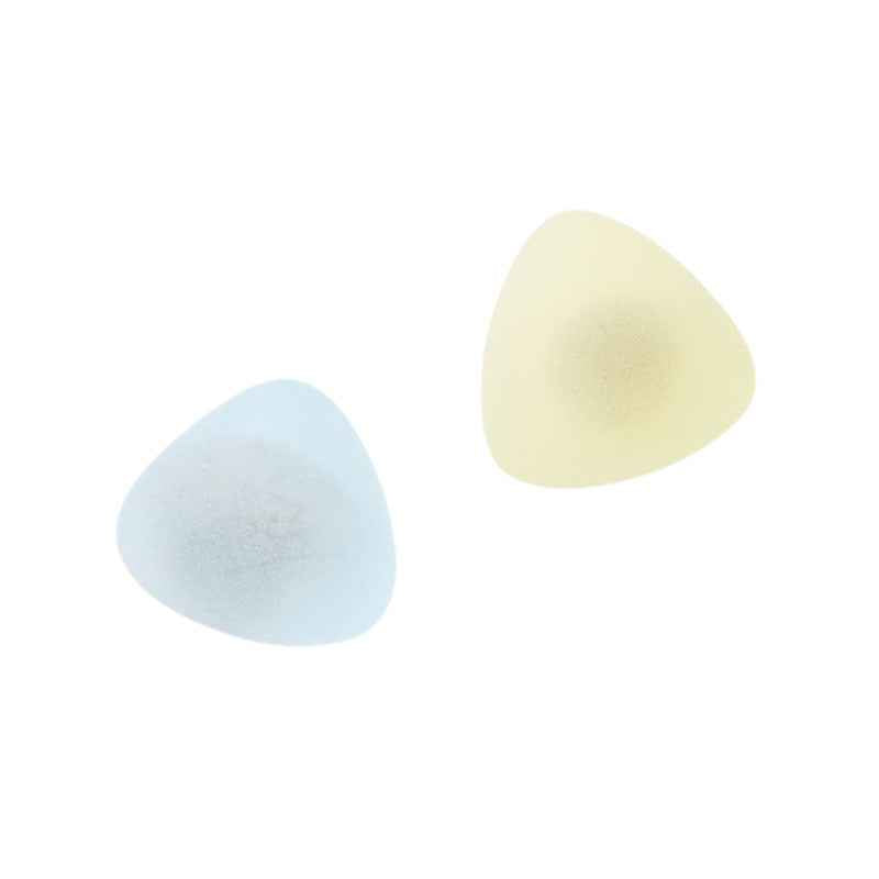Triangular matte resin shank buttons, pale blue and pale yellow