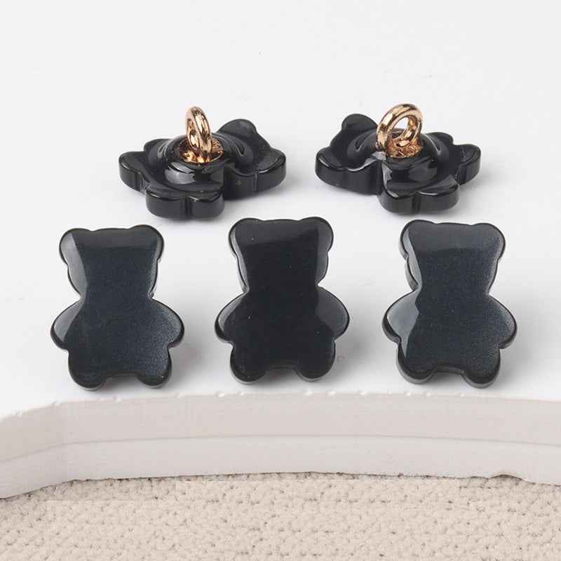 Schwarze Bärenknöpfe aus Resin mit goldfarbener Öse, 12mm, 6er Ansicht