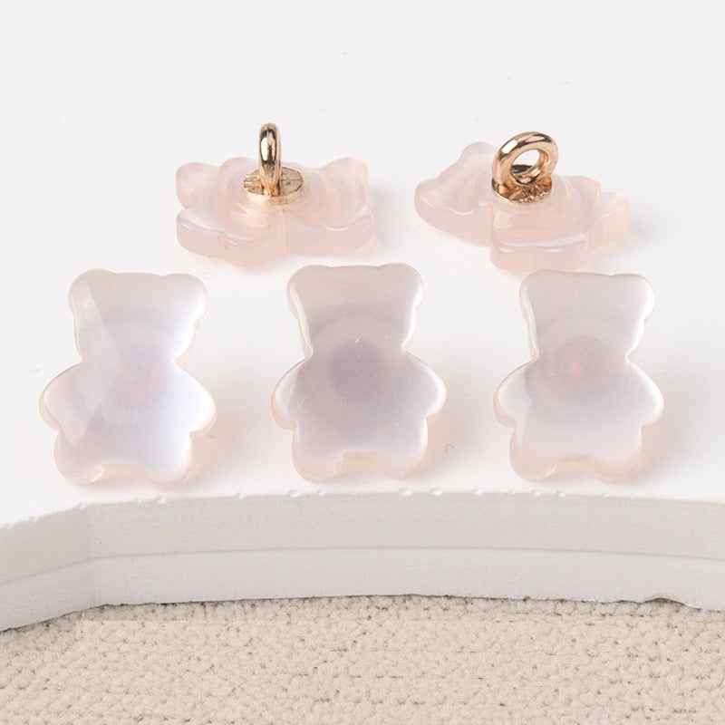 Rosa-weiße Bärenknöpfe aus Resin mit goldfarbener Öse, 12mm, 3er Ansicht