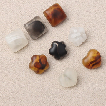 Resin Buttons set: heart flower square shank, white, dark gray, amber, black, 40 pack
