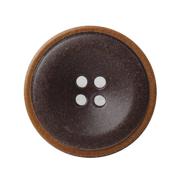 Coat button, dark resin with burnt edge, four-hole