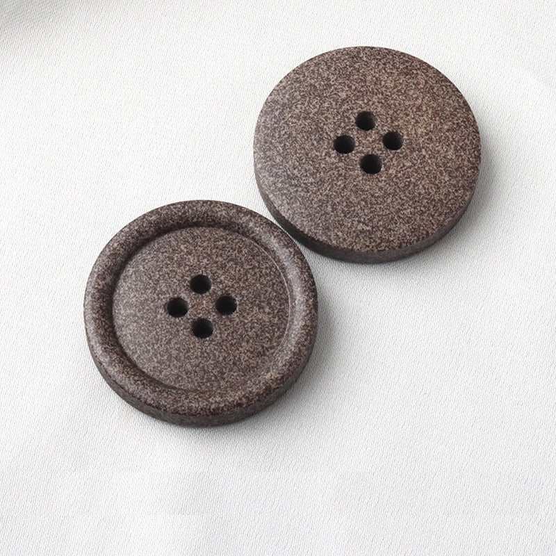 Round four-hole buttons, frosted coffee-brown resin, two button faces