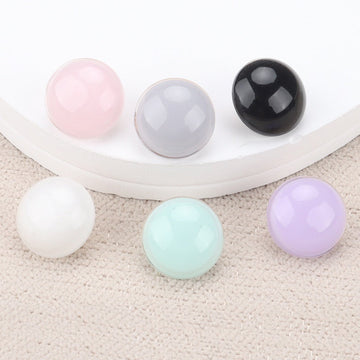 Shiny resin mushroom buttons in pink, gray, and black with metal shanks, 6-pack view