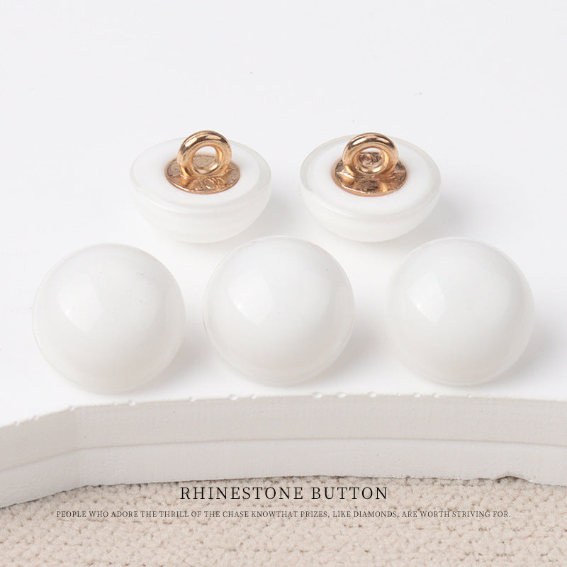 Translucent white shiny resin mushroom buttons with gold-tone metal shanks, 6-pack view
