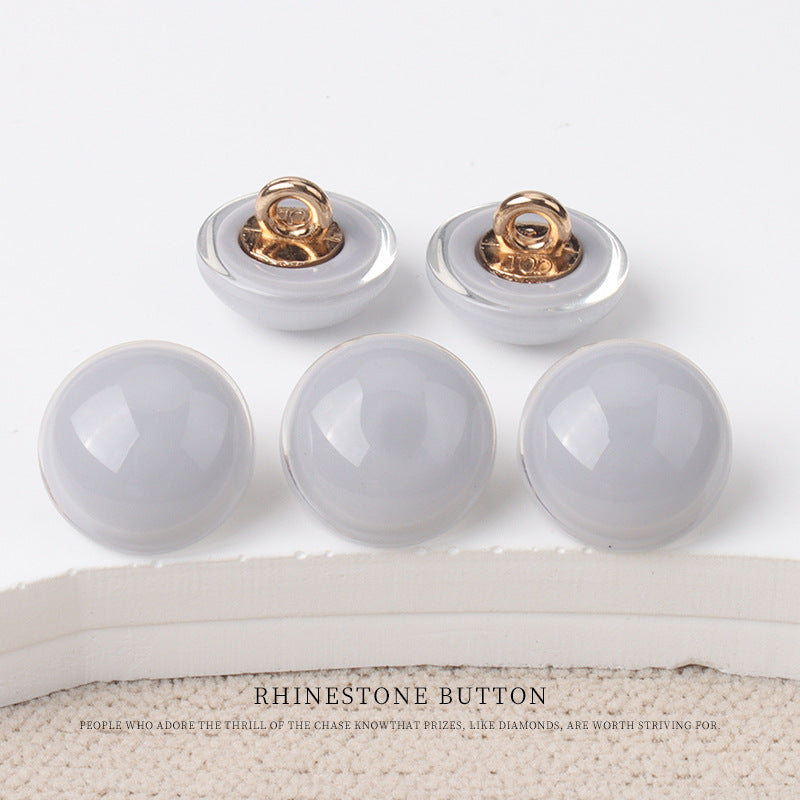 Frosted white shiny resin mushroom buttons with gold-tone metal shanks, 6-pack view