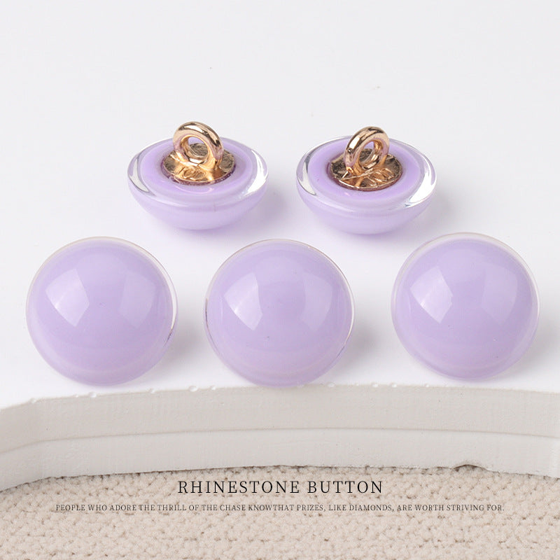 Shiny lavender resin mushroom buttons with gold-tone metal shanks, 6-pack view