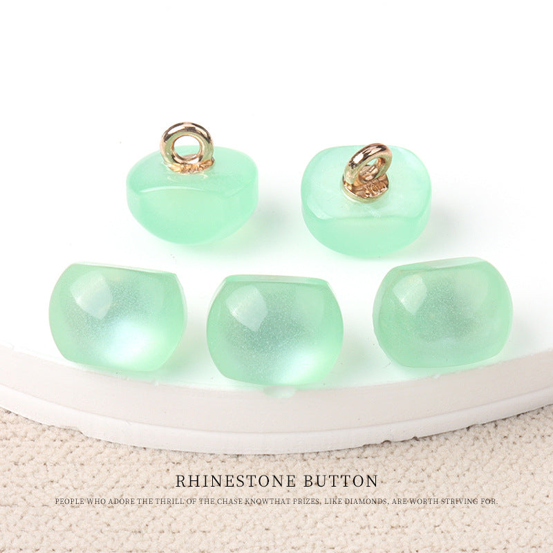 Mint green resin pearl buttons with gold metal shanks, 10mm