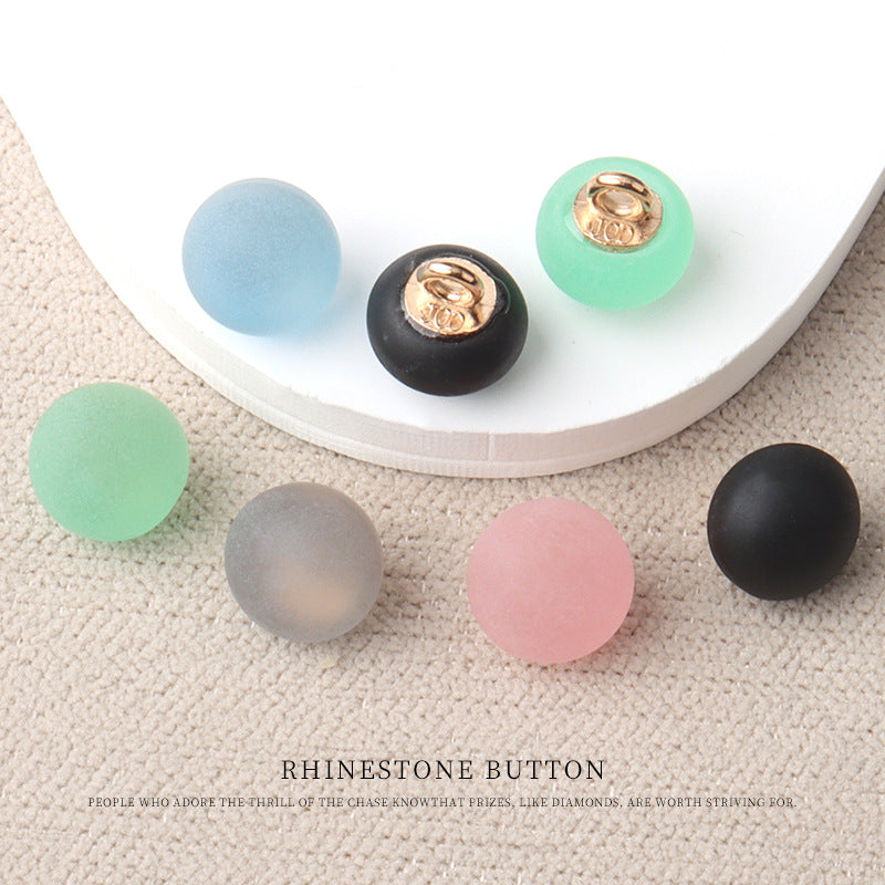 Round matte resin buttons, light blue, black, mint, rose—metal shank, set of small buttons.