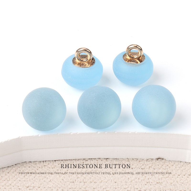 Round matte resin buttons in light blue with metal shank—set of small buttons.