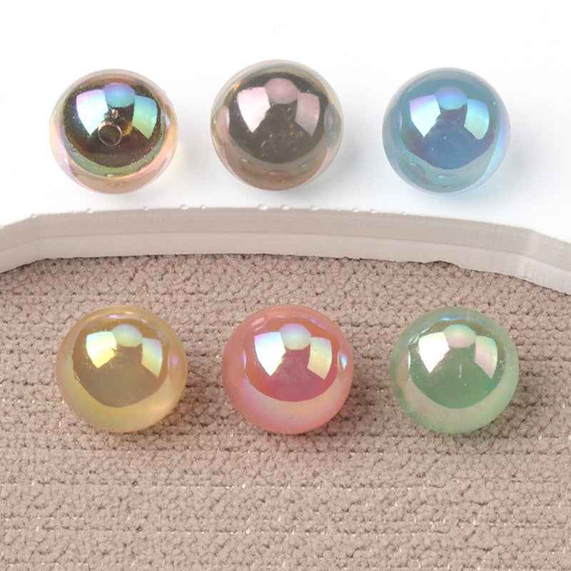 10mm resin mushroom buttons, iridescent set with gold-tone loop shanks