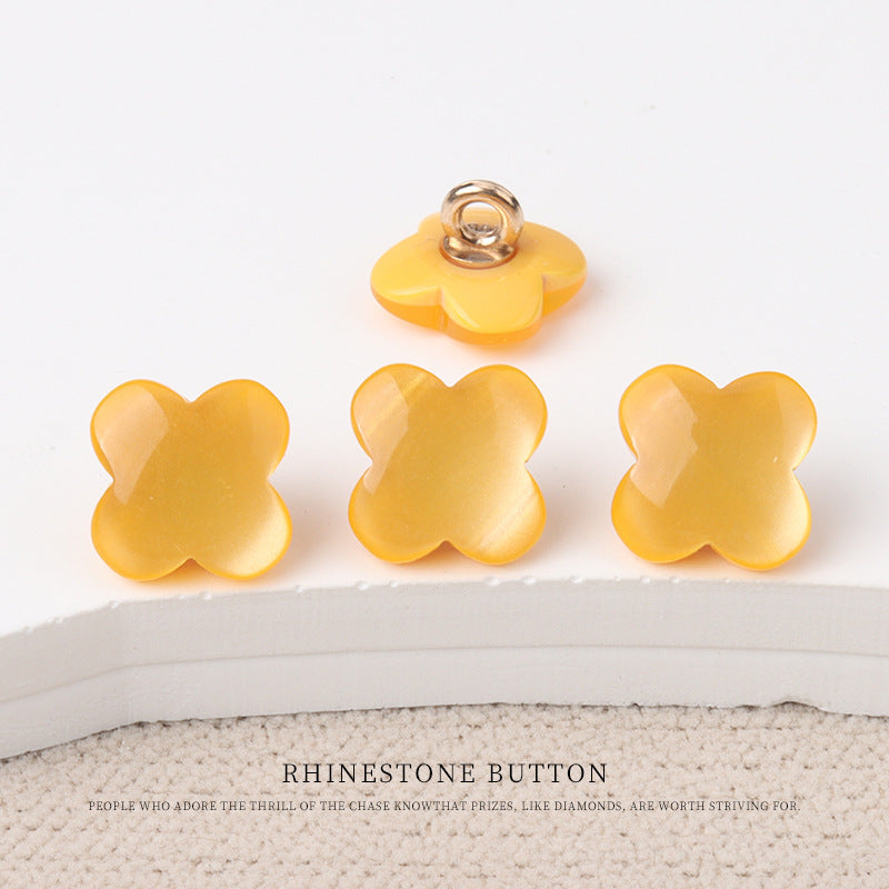Yellow flower-shaped resin shank buttons for children's sweaters with rose-gold metal loop backs
