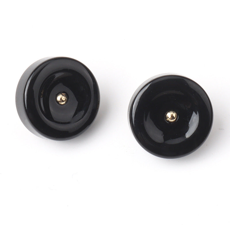 Runde Harzknöpfe, 11 mm, schwarz, sichtbare Metallöse