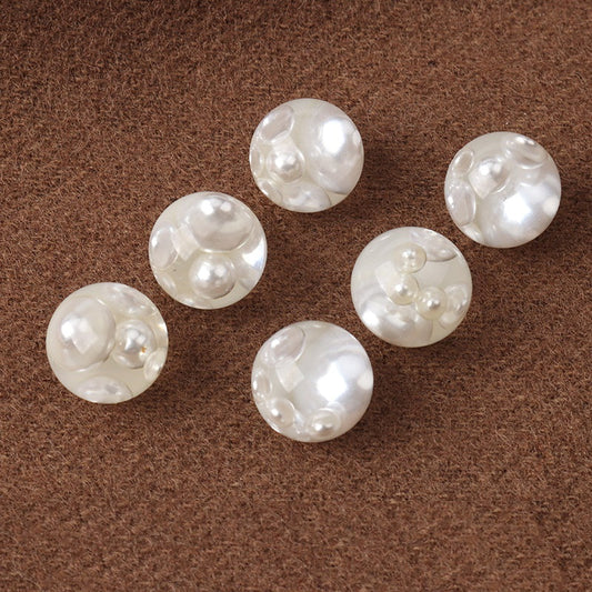 11mm White Resin Mushroom Buttons Inlaid with Pearls for Sweaters and Shirts 6pcs