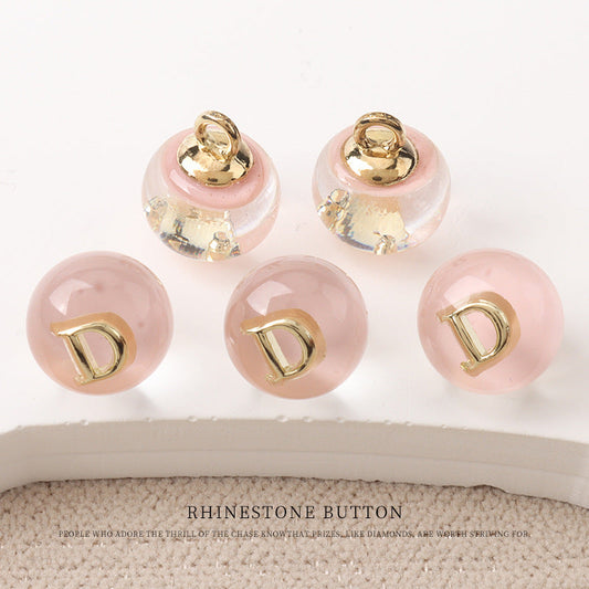 10mm Black White Pink Resin Bead Buttons with Metal Handles Letter D/M