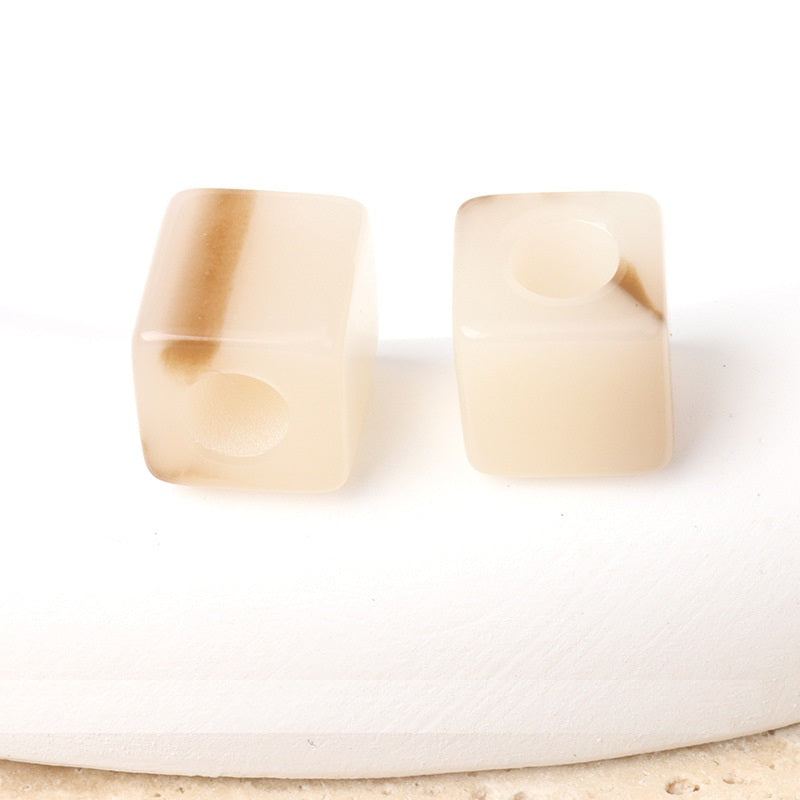 Light beige square beaded buttons with round holes for handmade DIY accessories